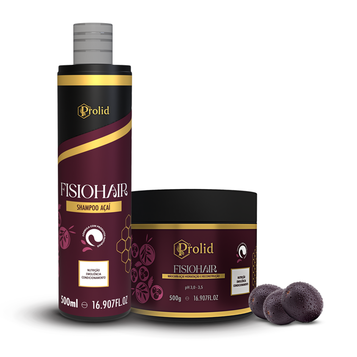 kit de Reconstrução e Hidatração Capilar - Prolid Fisiohair de Açaí.