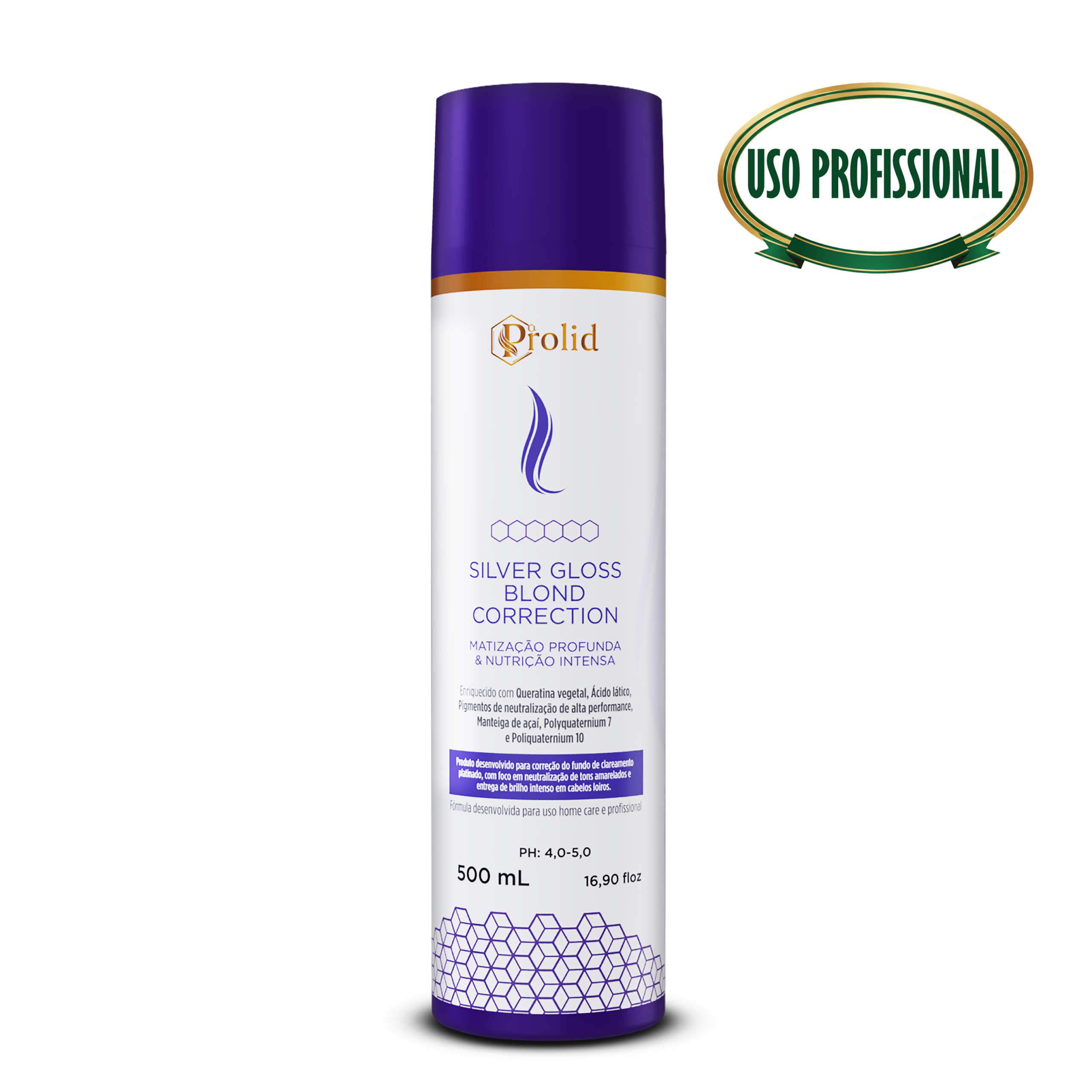Matização Prolid Silver Gloss Blond Correction 500 ml - Correção de cores indesejadas.